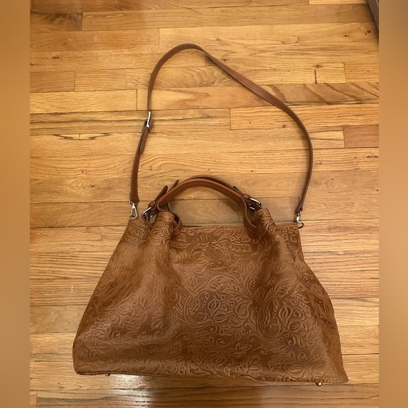 Isadora Brown Embossed Leather Shoulder Bag - Picture 1 of 10